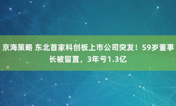 京海策略 东北首家科创板上市公司突发！59岁董事长被留置，3年亏1.3亿